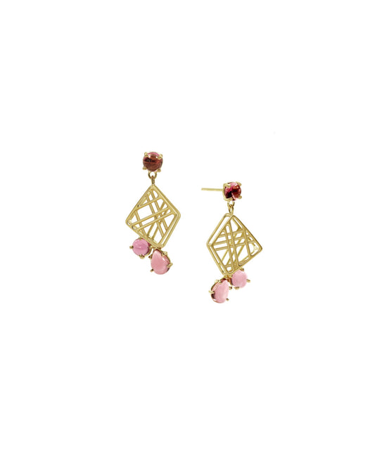 Cascaded Fractal Earrings with Tourmaline Cluster
