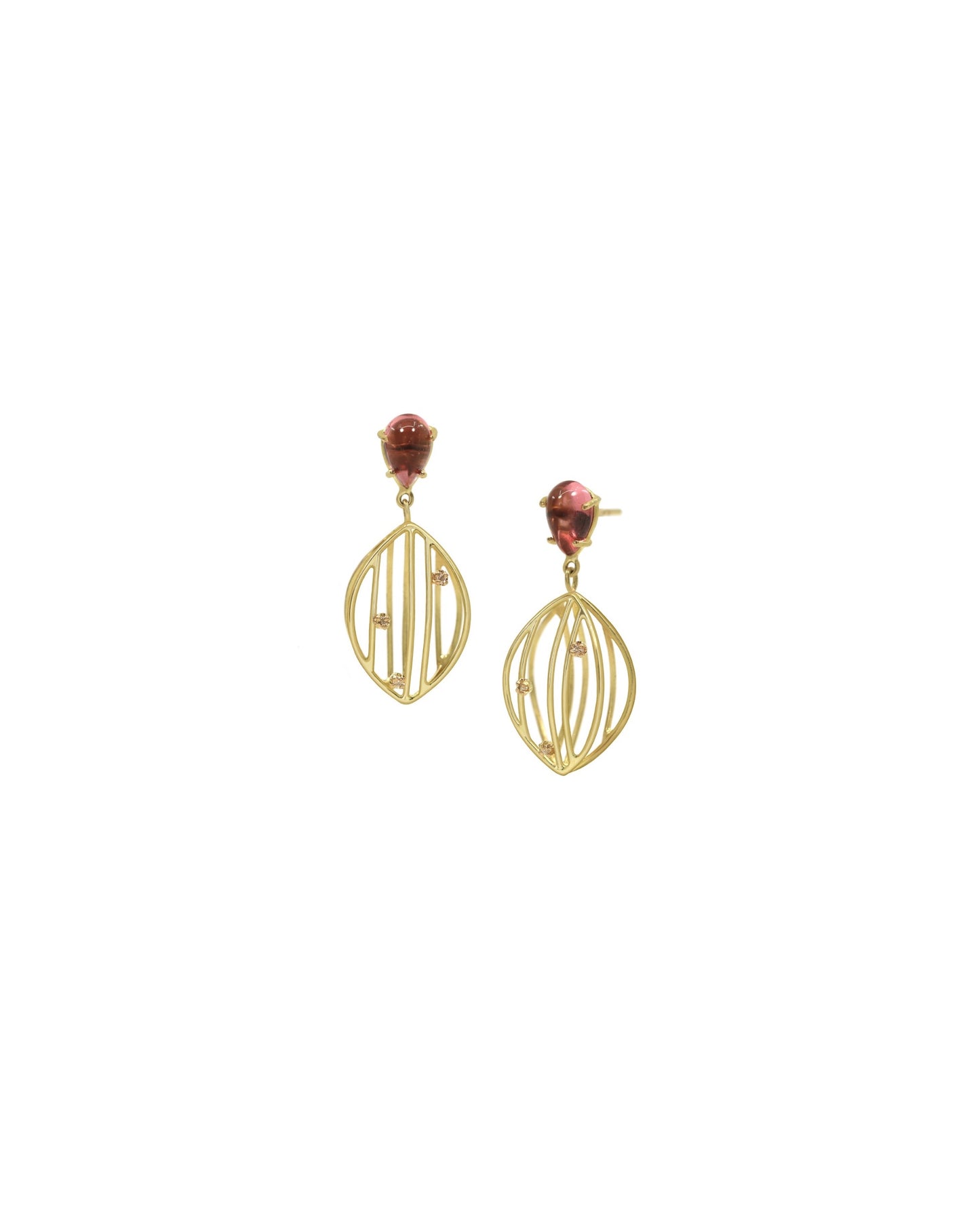 Cascaded Leaf Earrings with Tourmaline