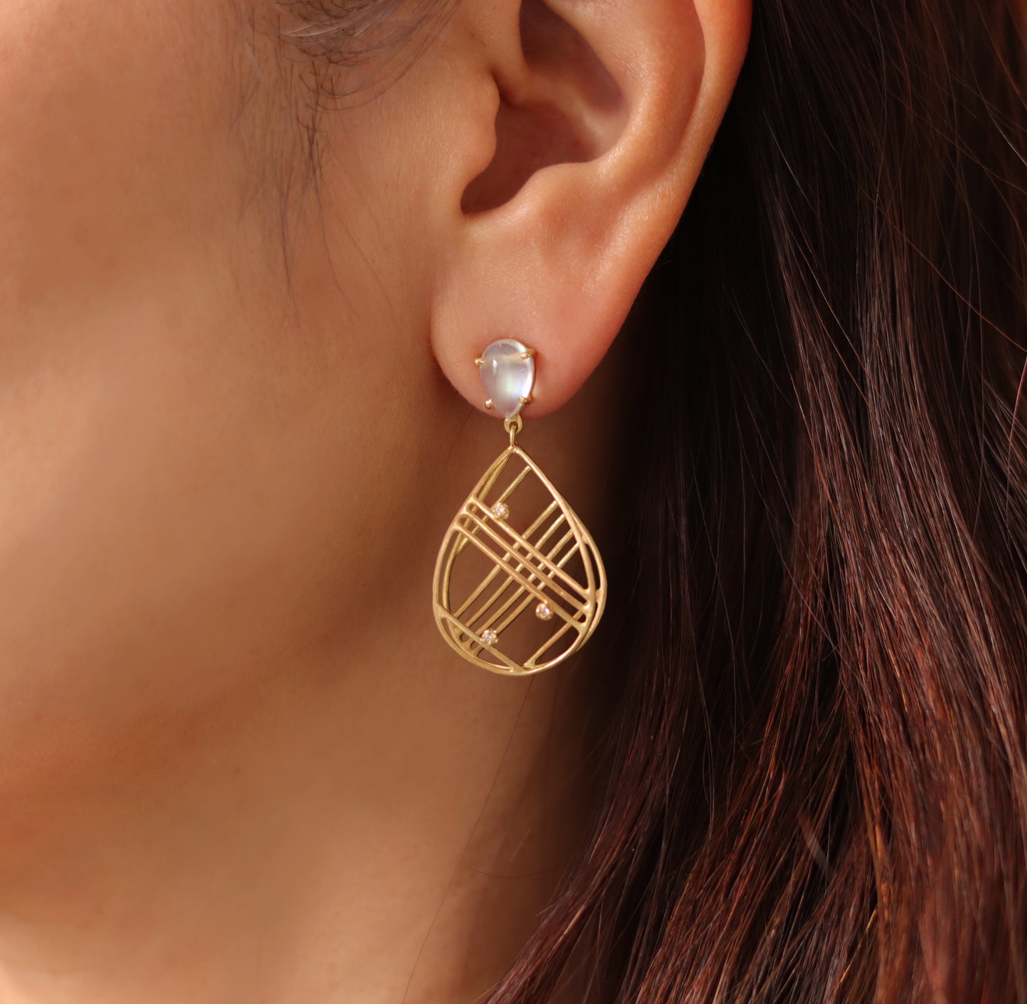 Cascaded Pear Earrings with Moonstone