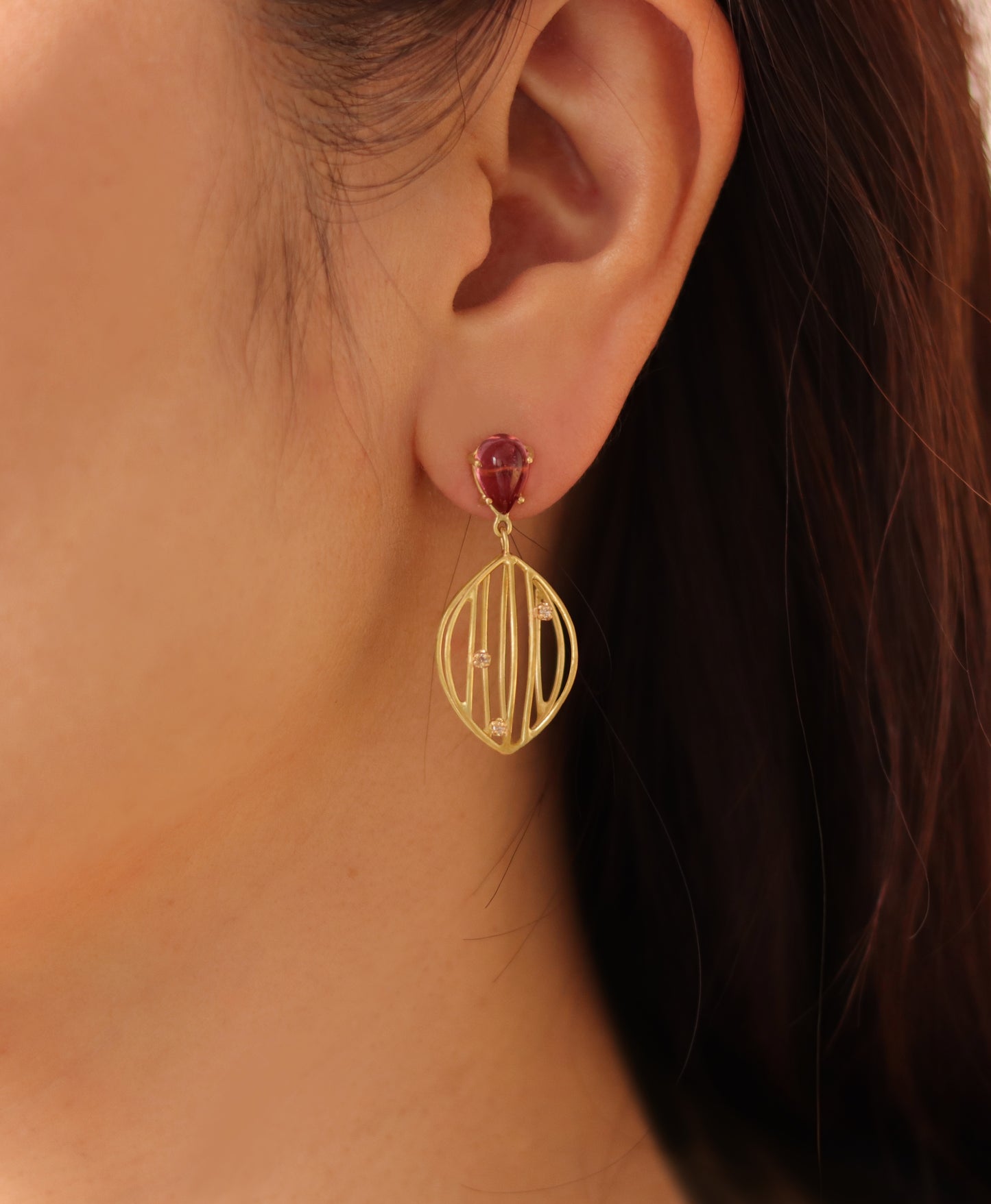 Cascaded Leaf Earrings with Tourmaline