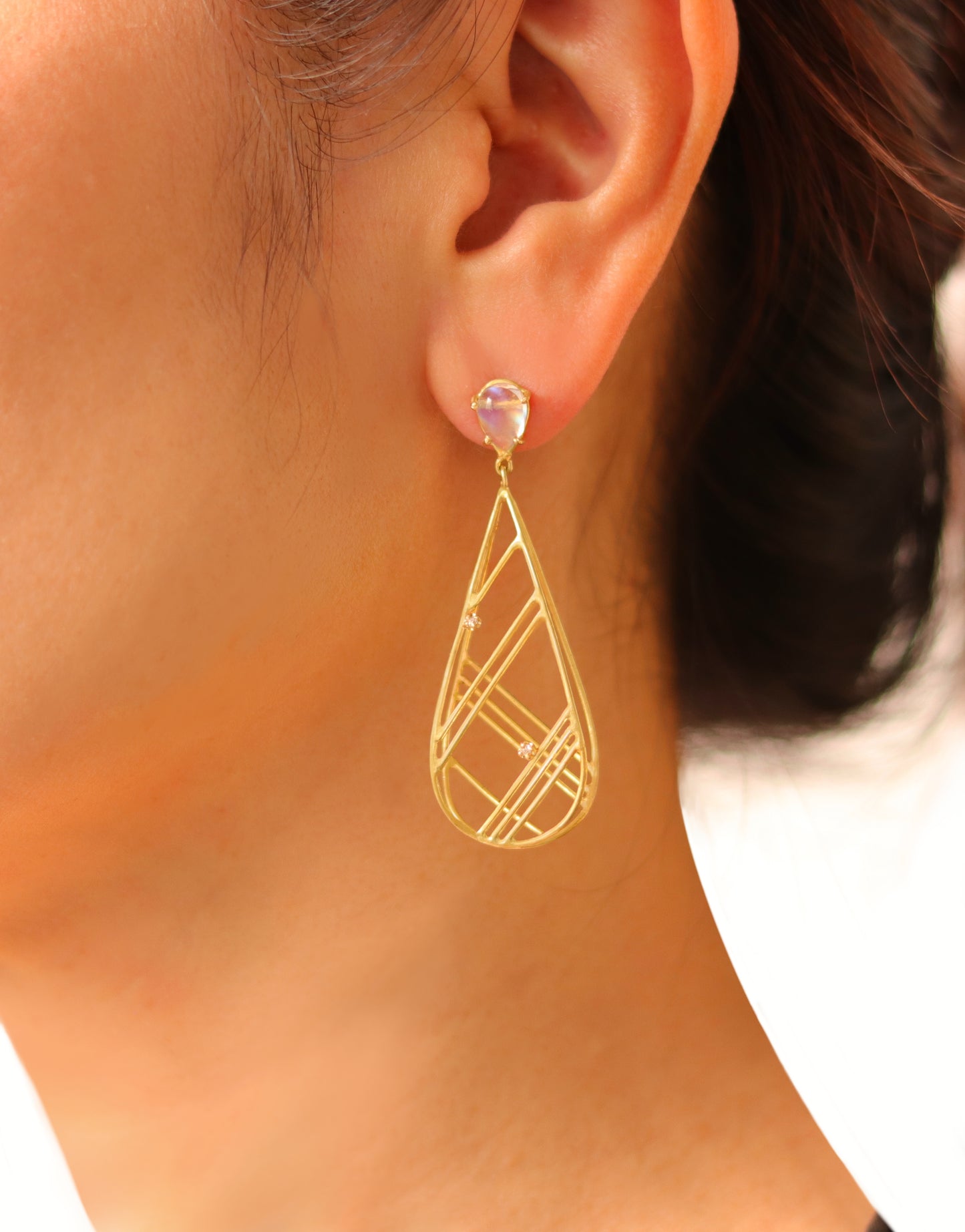Cascaded Long Tear Drop Earrings with Moonstone